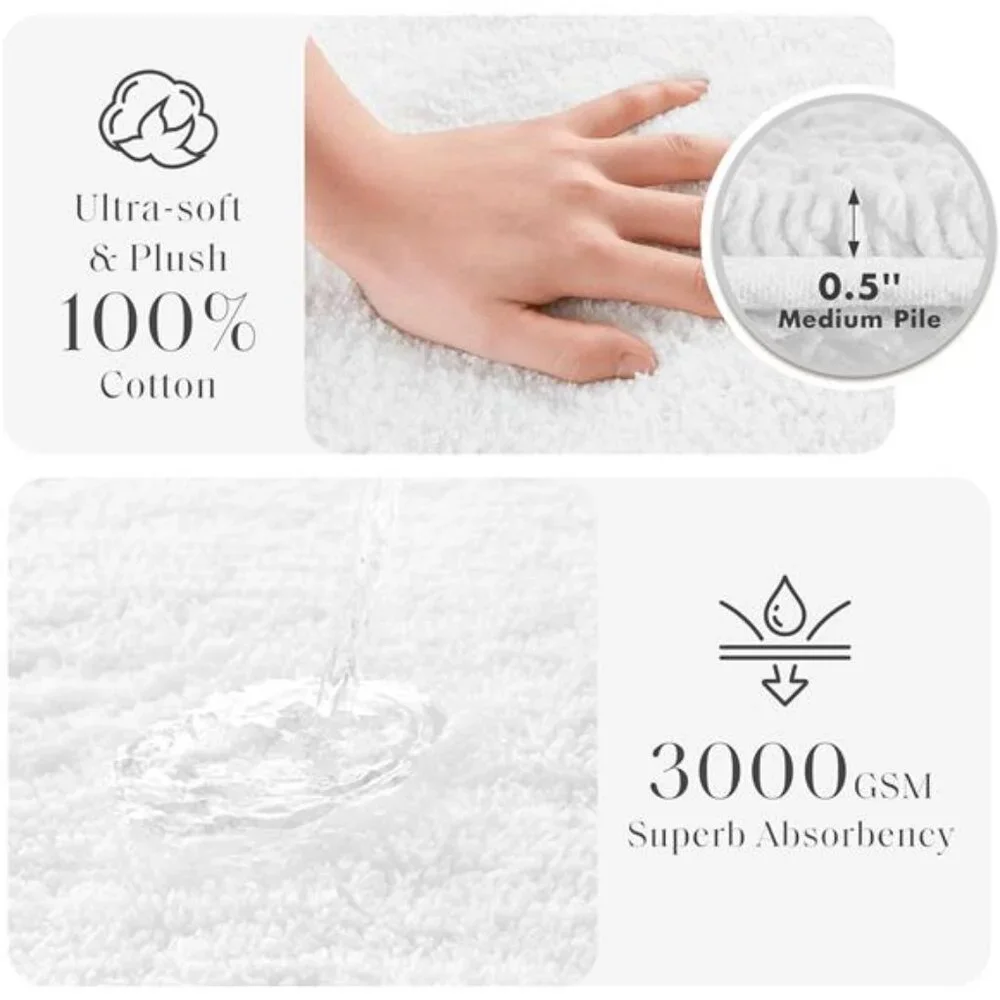 Cotton Tufted Bath Rug Plush Absorbent Quick Dry Reversible White